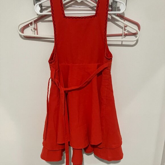 Little Girl's Hand Embroidered Mexican Summer Dress, Orange/Red, Size 6 - Picture 2 of 4